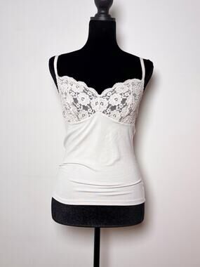 Vtg Y2K Etam White Ivory Floral Lace Bust Fitted Camisole Layering Size XS/S